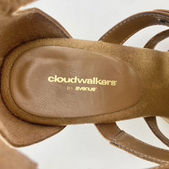 Cloudwalkers 9W Tan Parker 3.25 Inch Strappy Peep-toe Heels Gold Metal Accents - Picture 4 of 10